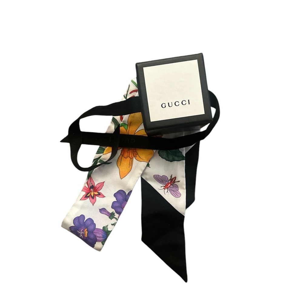 Gucci FLORA PRINT SILK TWILL NECK BOW - Picture 3 of 8